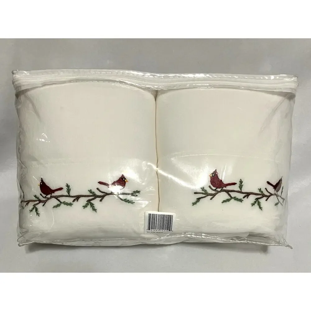 Berkshire Embroidered Polarfleece Twin Size Sheet Set White with Cardinals NIP